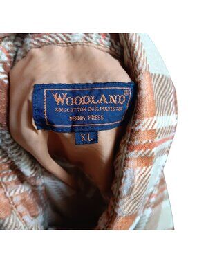 Men's XL Skater Flannel Shirt Vintage 80's Woodland Plaid Button-Up Beige Butter
